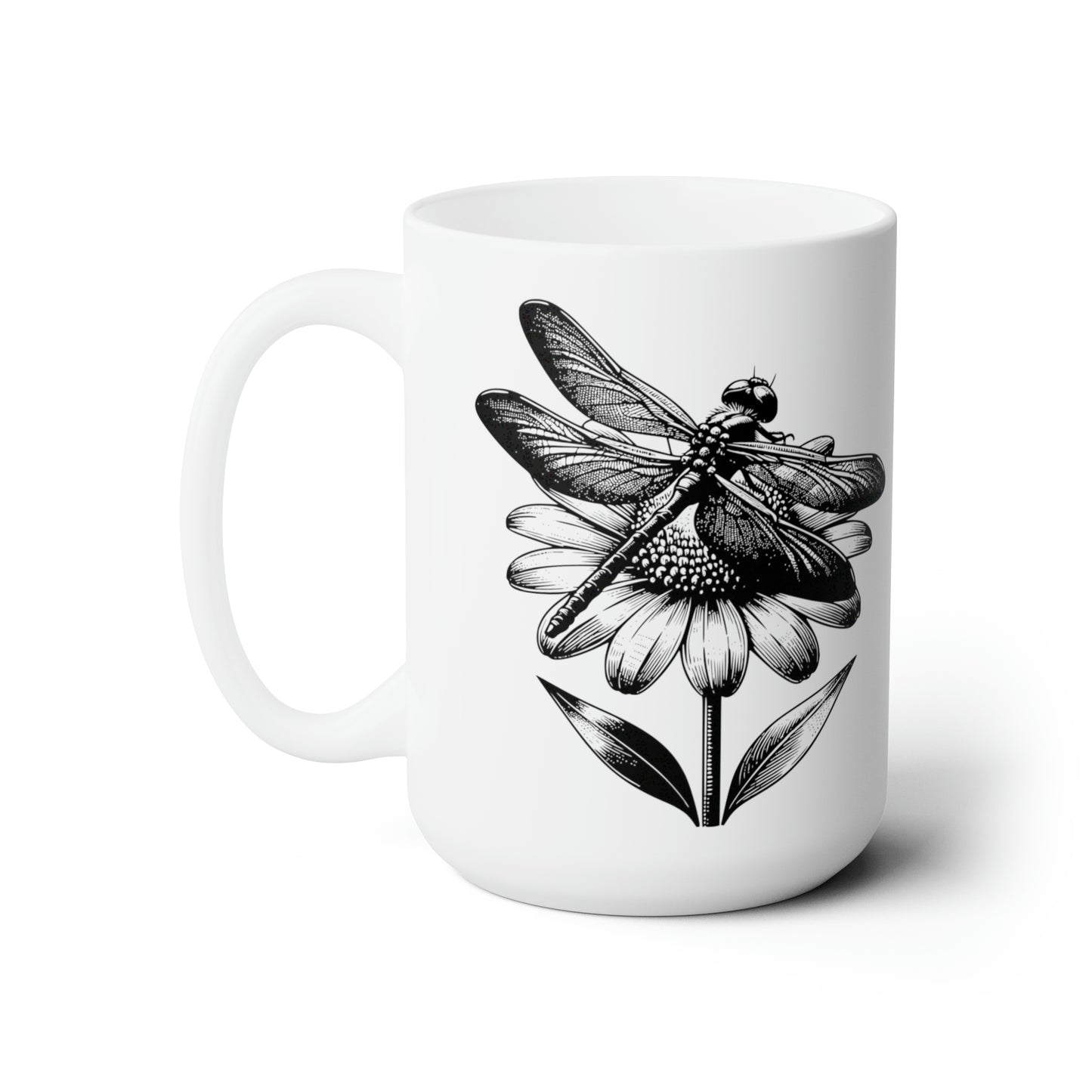 Black and White Dragonfly Coffee Mug 15oz