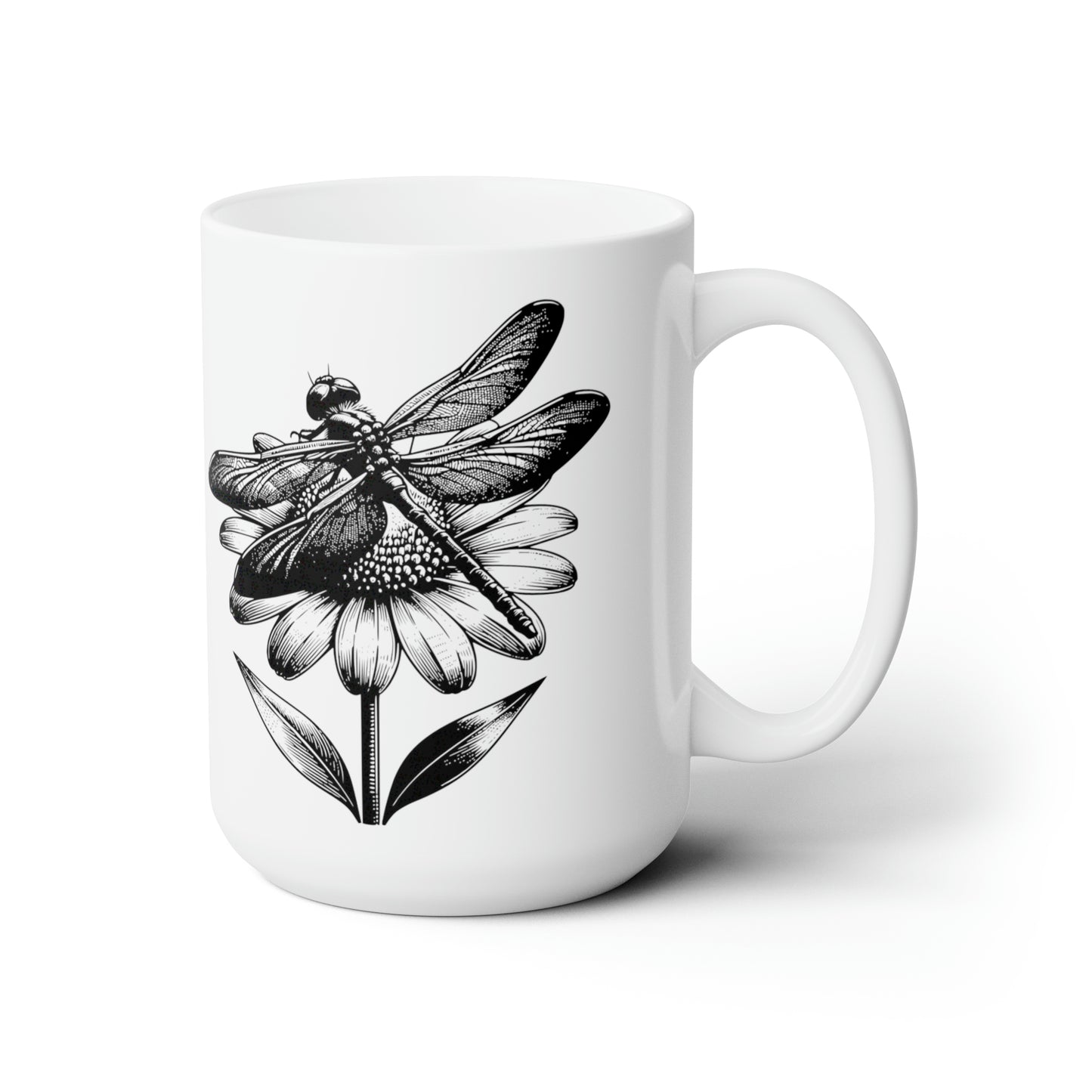 Black and White Dragonfly Coffee Mug 15oz