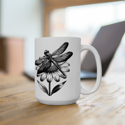 Black and White Dragonfly Coffee Mug 15oz