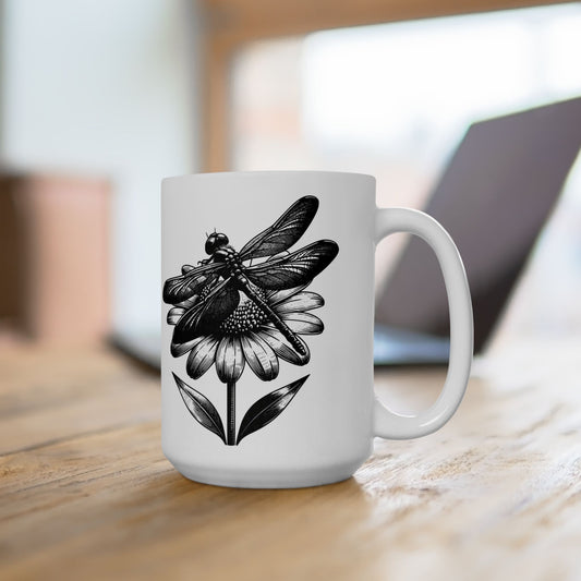 Black and White Dragonfly Coffee Mug 15oz