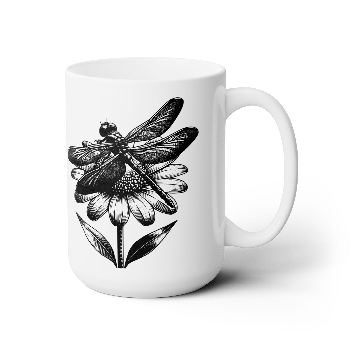Black and White Dragonfly Coffee Mug 15oz