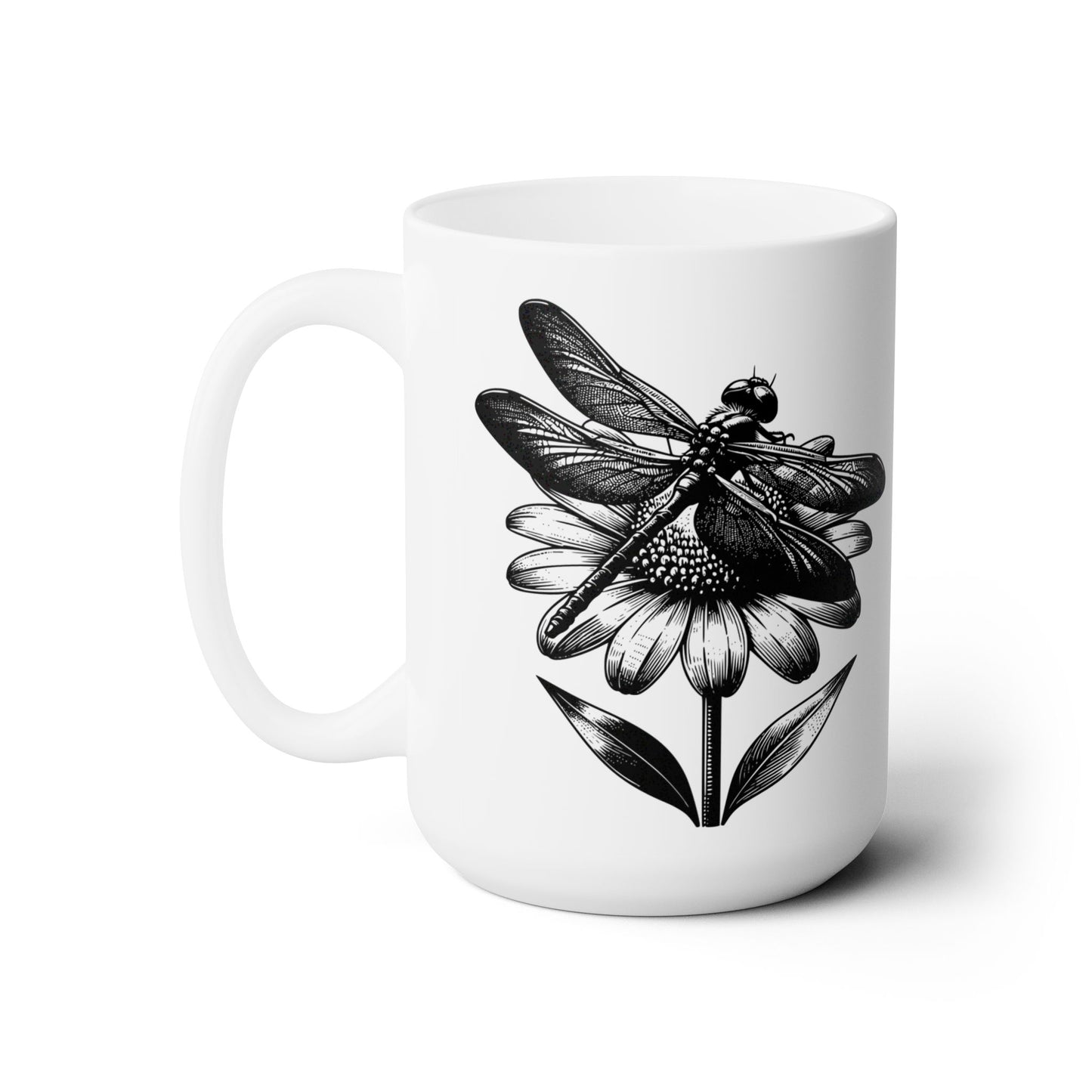 Black and White Dragonfly Coffee Mug 15oz